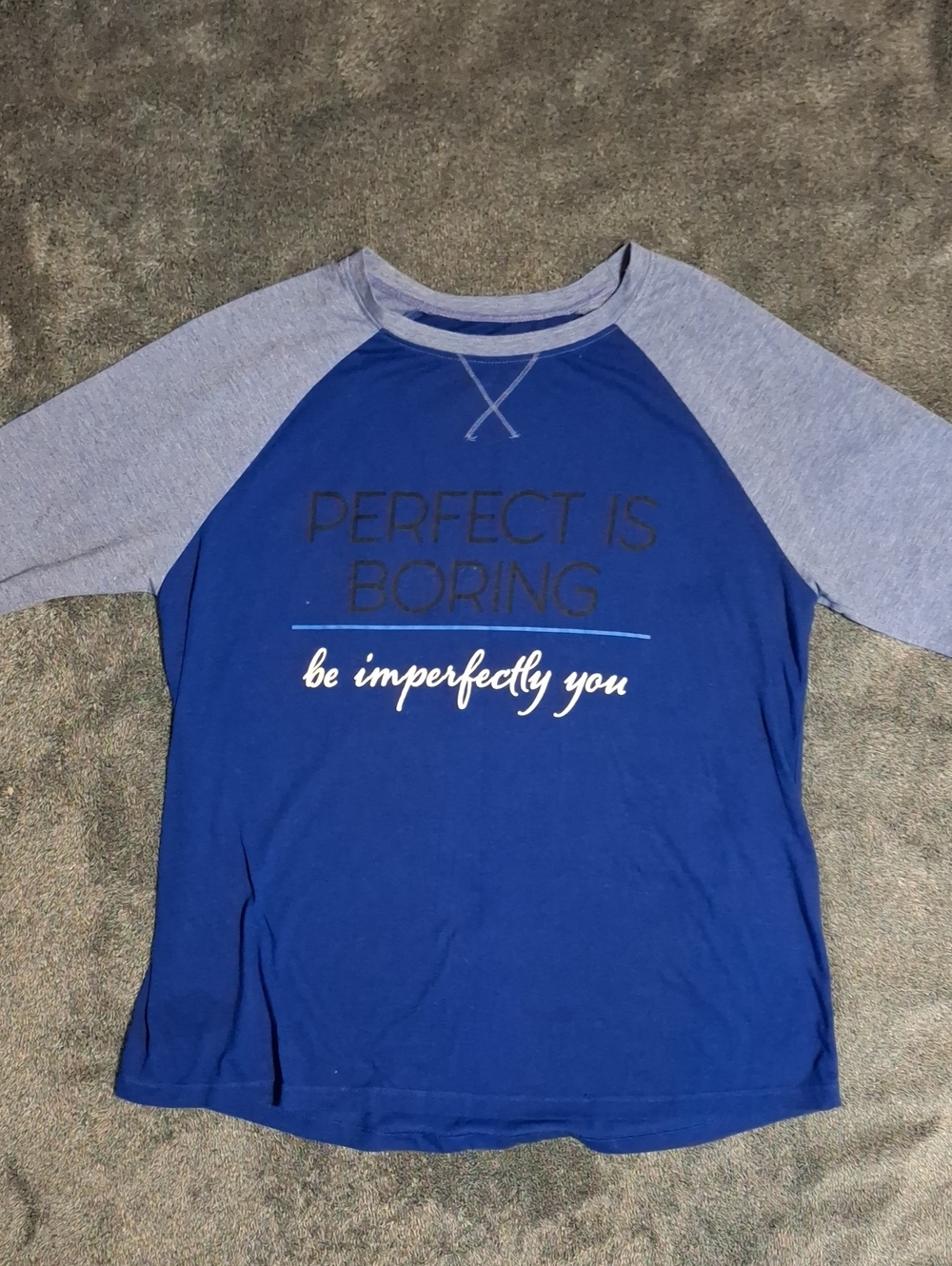 Athletic Works Blue Raglan Sleeve Graphic Tee - "Perfect Is Boring"